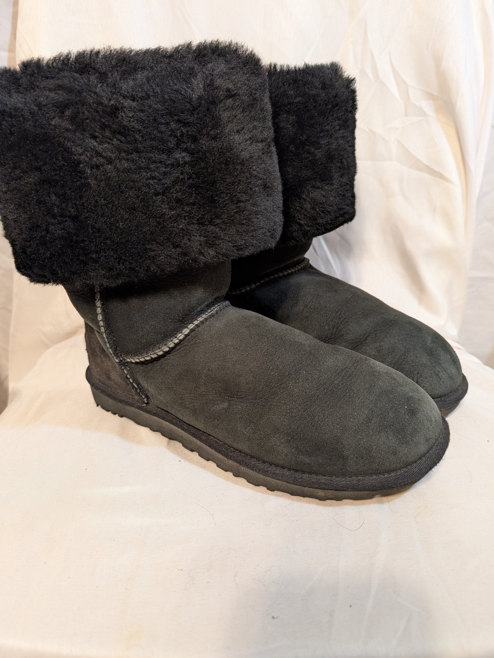 UGG Black Suede Faux Shearling Fold-Over Winter Boots